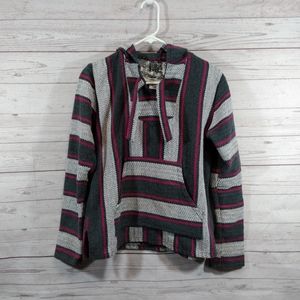 Striped Hooded Baja Jacket in Gray and Pink